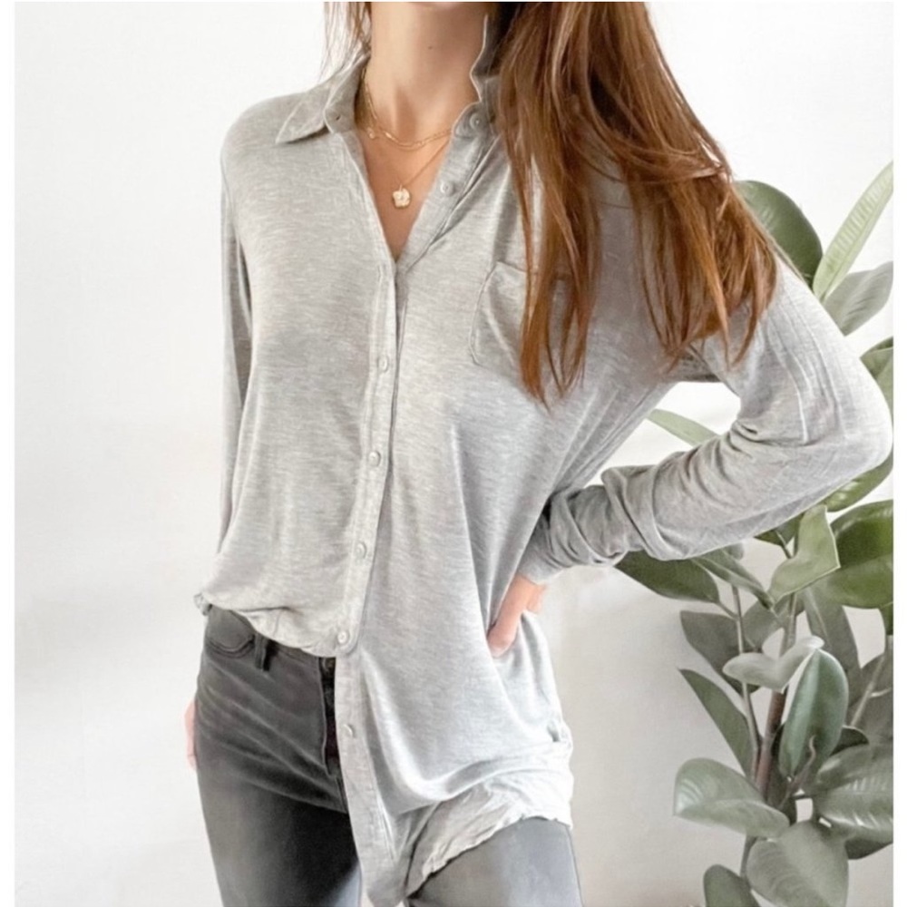 CAbi rayon long sleeve button front tee